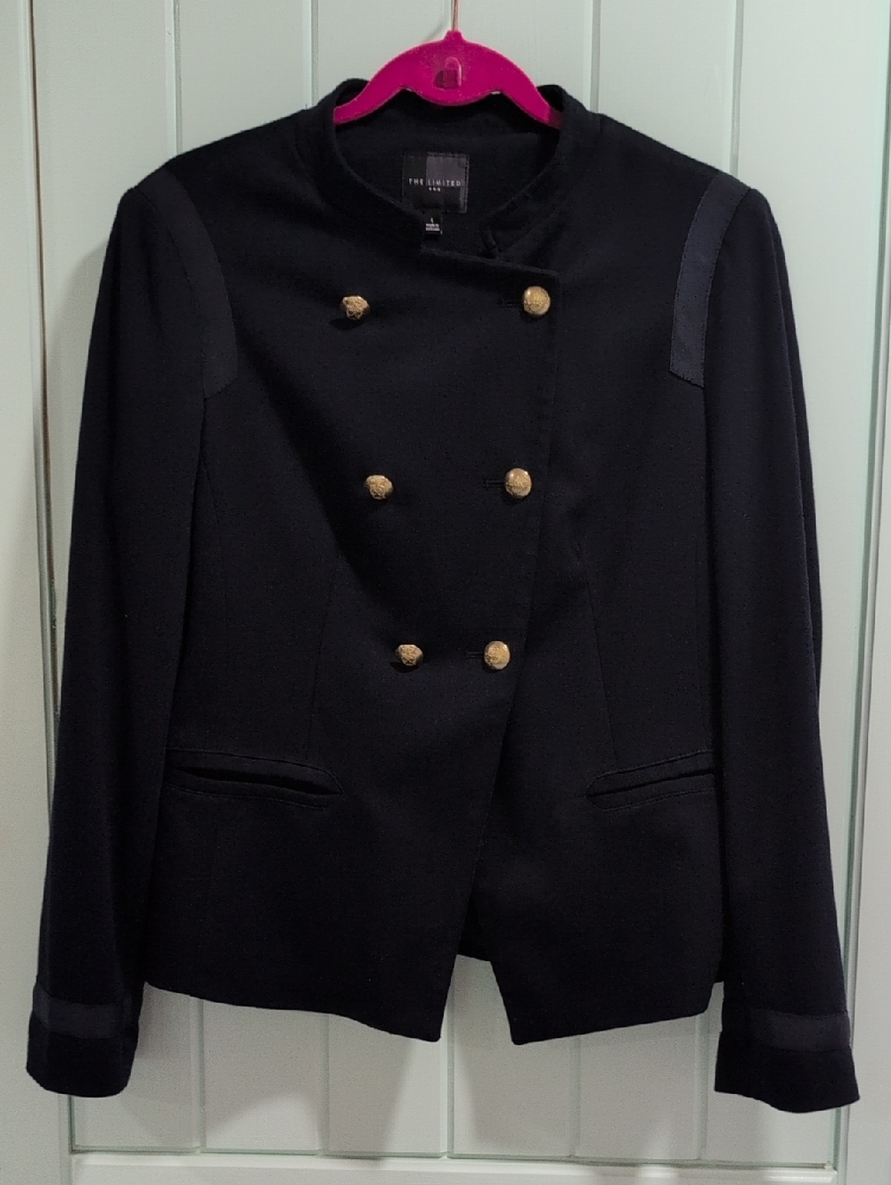 The Limited Navy Double-Breasted Military-Style Blazer with Gold Buttons